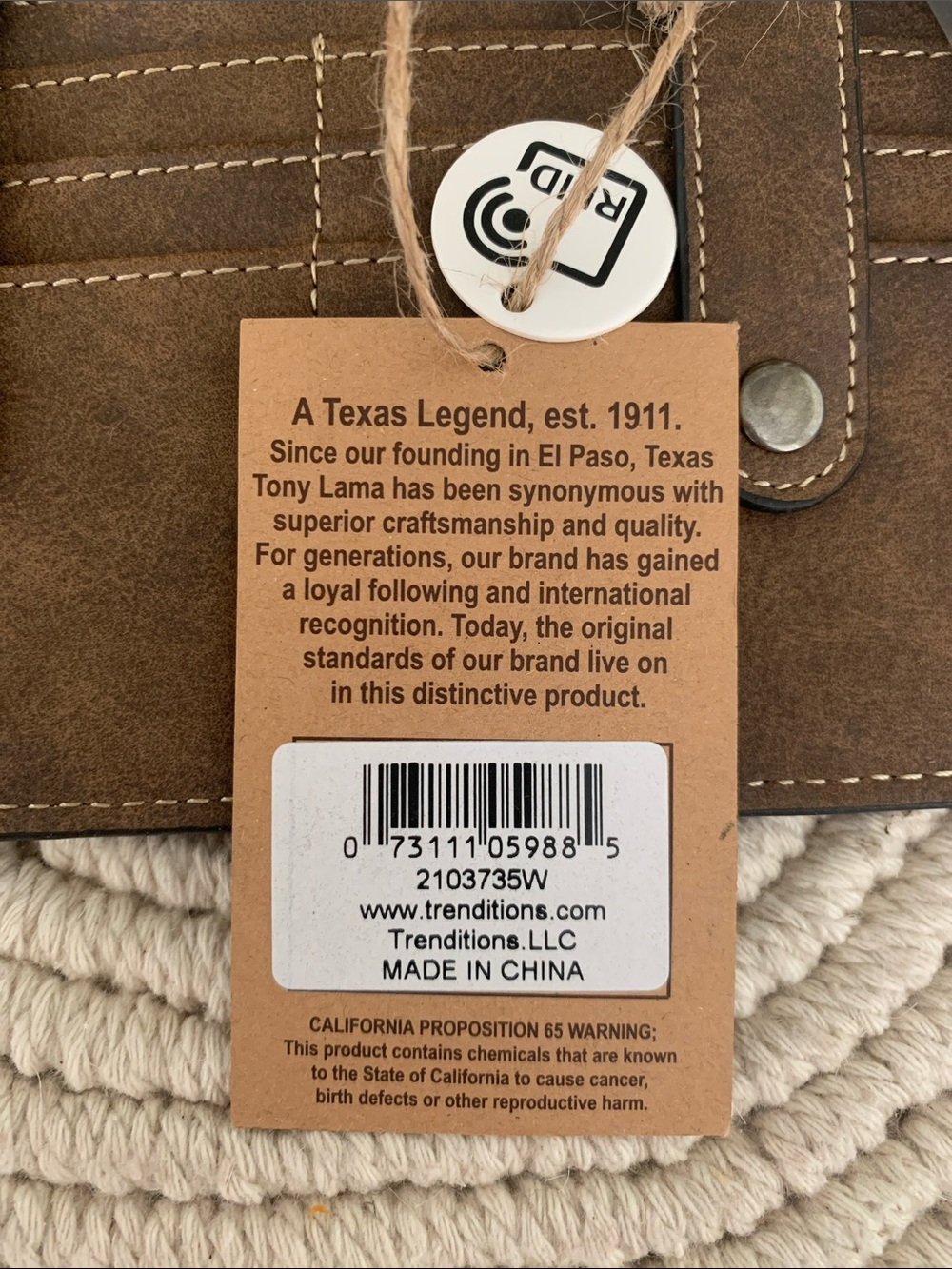 Tony Lama Brown Leather Card Wallet with Snap Strap & Zipper Pocket - Picture 2 of 4